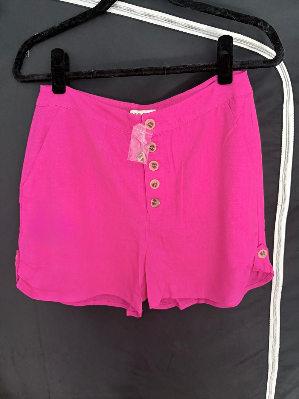 MOON RIVER High Waist Button Front Linen Blend Shorts
